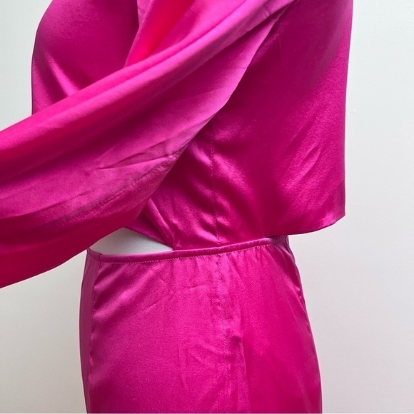 Silk Maison Hot Pink Silk Cut out Asymmetrical One Shoulder Midi Slip Dress NWT - Picture 8 of 16